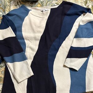 Chico's Navy and Cream Wave Pattern Sweater